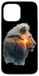 Coque pour iPhone 13 Pro Max Lion dans la savane africaine double exposition amoureux de la nature