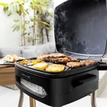 Barbecue Electrique sur Pied et de Table avec Couvercle et Plancha - Haut de gamme Noir