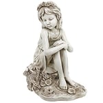 Design Toscano LY819163 Statue de Jardin « Pausing by The Pond » de la Petite Fille, 34,3 cm de Large x 25,4 cm de Profondeur x 43,2 cm de Haut, Finition Pierre Antique