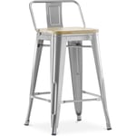 Privatefloor - Tabouret de bar style Stylix avec petit dossier - 60 cm - Métal et bois clair Acier