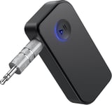 Récepteur Bluetooth 5.3 Voiture,Adaptateur Bluetooth Jack 3,5mm AU pour Stéréo Voiture/Stéréo Domestique/Casque Filaire/Haut-Parleur/Mains Libres,Câble Jack Inclus (Noir)(Q768)