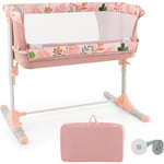 Goplus - Lit Cododo Bébé de Chevet avec Hauteur Réglable 67-84CM, Berceau d'Appoint avec Moustiquaire, Ceinture de Fixation et Sac de Rangement, 96 x