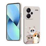 WOKEZ Silicone Liquide Cover pour Xiaomi Redmi Note 13 Pro Plus 5G avec Chat Motif, Ultra Mince Silicone Cover pour Redmi Note 13 Pro+ avec Antichoc-Blanc01