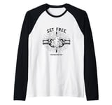 Freedom by God Romans 6:9 Jesus Christ Chain Breaker Raglan Baseball Tee