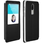 OnePlus 6 Fodral Cover Window Flip Cover Stand Funktion Hard Shell Black svart