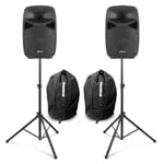 VONYX VPS102A 10" Active Bluetooth Disco Speakers DJ PA System wth Stands & Bags