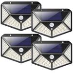 Solar Lights Outdoor 100 LED, [2200mAh Super Energy Saving] iPosible Motion Sensor Security Lights 270º Wall Lights Solar Powered Lights Wireless Waterproof with 3 Modes for Garden Outside (4 Pack) , Black