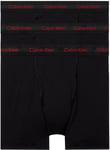 Calvin Klein Boxers Longs Lot de 3 Homme Coton-Élasthanne, Noir (Black W/Pompian Red Logos), L