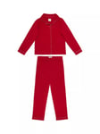 Chelsea Peers Kids' Organic Cotton Christmas Candy Cane Stripe Trim Pyjama Set, Red