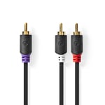 Nedis subwoofer Kabel | RCA Hane | 2x RCA Hane | Guldplaterad | 3.00 m | Rund | 4.0 mm | Antracit | Låda