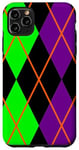 Coque pour iPhone 11 Pro Max Clowncore Halloween Losanges Plaid Violet Vert Clown Jester