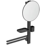 Ideal Standard - Alu+, Beauty Bar pour la Salle de Bain, Miroir Diamètre 30 cm, Tablettes de Rangement, Porte Serviettes, Noir Mat, BD588XG