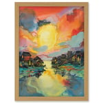 Atmospheric Clouds Over Mono Lake Fishing Village at Dawn Modern Watercolour Painting Artwork Framed Wall Art Print A4