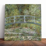 Big Box Art Canvas Print Wall Art Claude Monet Japanese Bridge and Lillies | Mounted & Stretched Box Frame Picture | Home Decor for Kitchen, Living Room, Bedroom, Hallway, Muli-Colour, 14x14 Inch