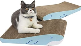 ComSaf Cat Scratcher Cardboard, Whale Shape Cat Scratching Board - Set of 2,Kitty Cat Scratching Pad, Recycle Corrugate Cat Scratch Lounge Bed, Furniture Protection, Cat Kitten Training Toy Reversible