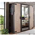 Armoire VERNON style industriel 180 cm 4 portes pin argenté vieilli