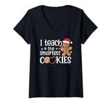 Womens I Teach The Smartest Cookies Christmas Gingerbread Kids Boys V-Neck T-Shirt