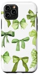 Coque pour iPhone 11 Pro Ruban vert mignon avec motifs de nœuds tendance et esthétiques