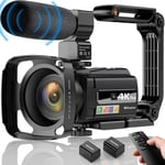 Caméra vidéo 4K UHD 48MP WiFi IR Vision nocturne Vlogging Caméra 16X Zoom numérique 3 pouces Écran tactile rotatif à 270° Caméra YouTube avec microphone, télécommande, stabilisateur de main