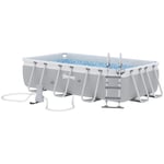 Piscine tubulaire hors sol 5 personnes avec accessoires dim. 425L x 230l x 101H cm acier PVC gris bleu 425x230x101cm Gris