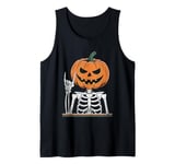 Skeleton Pumpkin Head Halloween Spooky Bones Jack O Lantern Tank Top