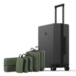 LEVEL8 Valise Cabine Micro Diamant Design Bagages Cabine Rigide Valise de Voyage 6 Pcs Organiseurs de Bagage Serrure TSA, 55x37x23CM, 40L, Gris Foncé