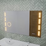 Cuisibane - Miroir led avec antibuée, loupe et horloge excell plus - 120 x 70 cm