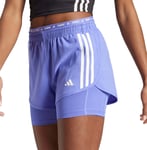 adidas Own The Run 3 Stripes Womens Running Shorts Blue 2 In 1 Twin Short Sports