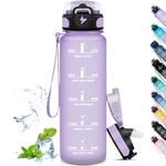 Grsta Gourde 1l, Gourde Sport avec Paille, Gourde Graduée avec Slogan de Motivation, Gourde Motivation anti Fuite, Facile à Nettoyer, Gourde Adulte pour Running, Camping, Randonnée, Violet