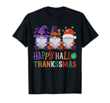 Halloween Thanksgiving Christmas Happy HalloThanksMas Gnomes T-Shirt