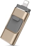 USB Flash Drive, USB3.0 Memory Stick External Storage Thumb Drive for i-Phone i-Pad 64GB Photo Stick Flash Drive Suitable for Any Model PC/Pad/Android Phones (Gold)