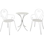 Set table de jardin romantique en fer forgé 60 cm + 2 fauteuils - blanc Youdoit