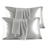 Bedsure Pillow Cases 4 Pack - Similar to Silk Pillowcase, Satin Pillowcase for Hair and Skin with Envelope Closure, Gifts for Women, Queen & Standard Size 50 x 75 cm, Grey