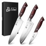 DDF iohEF Set de Couteaux de Cuisine, 3 Pièces Ensemble de Couteaux de Cuisine Tranchants, Couteau Santoku, Couteau de Chef professionnels, Couteau d'office en Acier Inoxydable