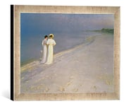 'Encadré Image de Peter SEVERIN krøyer "Summer Evening on the Skagen Southern Beach avec Anna Ancher et Marie Kroyer Impression d'art dans le cadre de haute qualité Photos fait main, 40 x 30 cm, argent, 1893, Raya