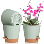 T4U 3 Pcs Pots de Fleurs en Plastique Vert 20cm Auto Arrosant, Petit Pot de Fleur de Système d'arrosage Convient aux Jardins de Balcon de Pot de Fleur Interieur et Exterieur