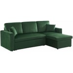 Canapé d'angle convertible en velours - ida - 3 places. fauteuil d'angle réversible coffre rangement lit modulable Velours Vert anglais