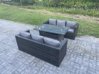 PE Wicker Outdoor Garden Furniture Set Patio Rattan Rectangular Dining Table Sofa 6 Seater