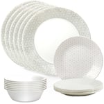 Corelle Vitrelle Knox Service de table en verre 18 pièces pour 6 personnes avec assiettes et bols en verre triple couche résistant aux éclats et aux fissures