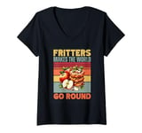 Womens Apple Fritters Makes the World Go Round Funny Retro Foodie V-Neck T-Shirt