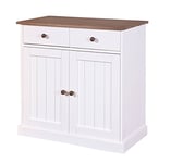 Inter Link - Commode - Buffet - Sideboard - Pin massif - 2 portes - 2 tiroirs - Style rustique - Pour salle à manger - Salon - Entrée - Westerland 3.2 - Blanc / Marron sépia