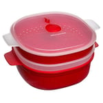 Snips, Cuiseur Vapeur pour Micro-Ondes 4 litres, Cuiseur Vapeur avec 2 Plateaux, Récipient pour Micro-Ondes Rouge 26.5 x 22 x 13.5 cm, Cuisson Rapide à la Vapeur, sans BPA, Made in Italy