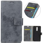 KM-WEN® Case for Nokia 5.1 (5.5 Inch) Book Style Retro Scrub Pattern Magnetic Closure PU Leather Wallet Case Flip Cover Case Bag with Stand Protective Cover Gray