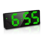 JQGO Alarm Clock Digital Battery Powered, LED Travel Alarm Clocks Beside Mains Powered Non Ticking with Snooze Temperature Date Time Brightness Adjustable for Kids Adults, Green