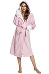 Tuopuda Peignoir de Bain Femme Kimono Robe de Chambre Sortie de Bain à Capuche Pyjama Hiver Chaude Peignoirs avec Ceinture Poches Nuisette Vêtements de Nuit pour Fête Mariage, Rose