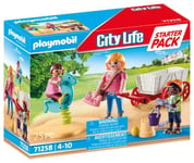 Playmobil 71258 Starter Pack Nourrice avec Enfants - City Life - avec Jeux de Plein air, Un Chariot et Trois Personnages - Coffret découverte idée Cadeau - Dès 4 Ans