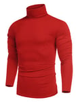 COOFANDY Pull Homme Col Roulé Tops T-Shirt à Col Roulé Pullover Sweater Hiver Slim Fit Pull à Manches Longues Couleur Unie Basique Pulls Chauds Rouge XL