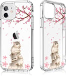 Coque Pour Iphone 12 Mini, Fleur Pink Mignon Animal De Design Motif Transparente Arrière Avec Tpu Bumper Gel Etui De Antichoc Protection Femme Pour Iphone 12 Mini 5.4 Pouce