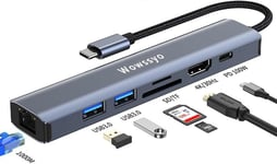 Hub Usb C Ethernet 1000Mbps,7 En 1 Usb C Docking Station,Adaptateur Usb C Hdmi 4K,Pd 100 W,2 Usb 3.0,Sd/Tf,Adaptateur Macbook Air/Pro,Hp,Switch,Laptop Et Autres Appareils De Type C