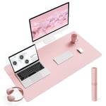 YSAGi Non-Slip Desk Pad, Waterproof PVC Leather Desk Table Protector, Ultra Thin Large Mouse Pad, Easy Clean Laptop Desk Writing Mat for Office Work/Home/Decor (90 x 43 cm, Pink)